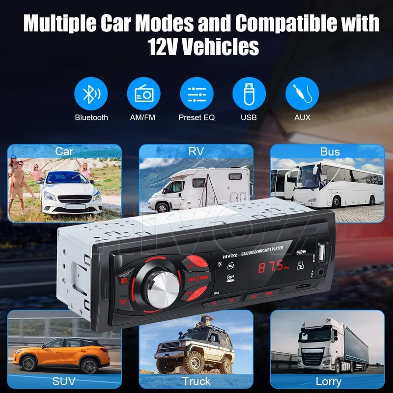 HIVOZ Autoradio Audio 1 Din Bluetooth Stereo Freisprecheinrichtung MP3-Player FM-Empfänger Mit AUX/USB/TF-Karte Im Armaturenbrett-Kit