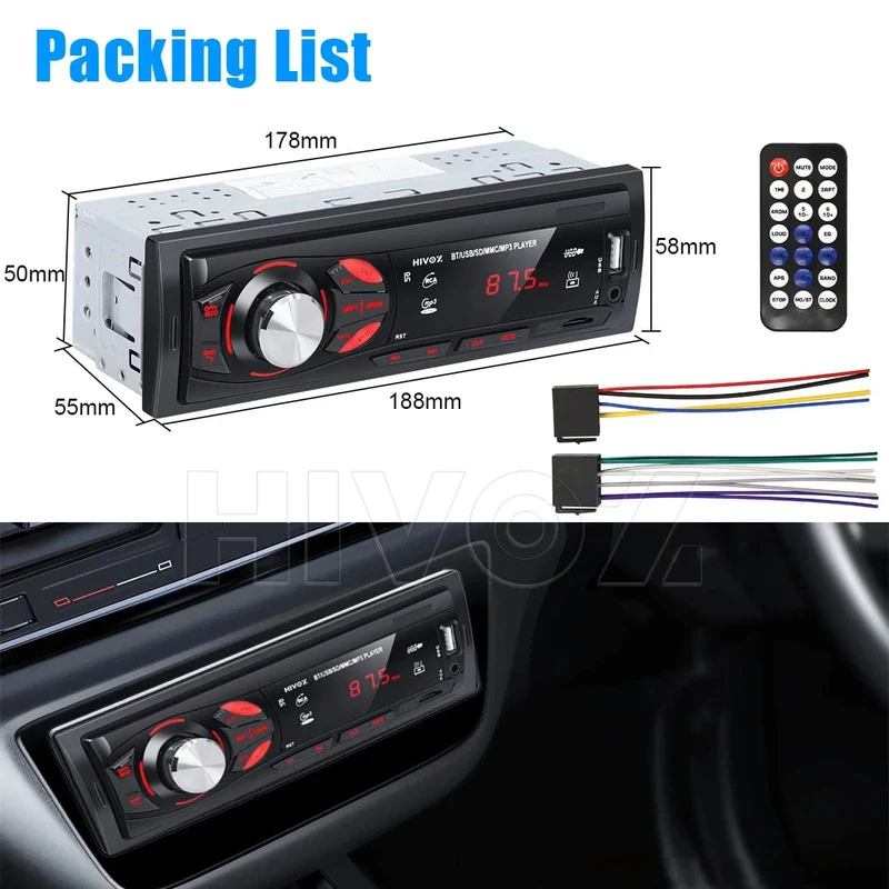 HIVOZ Autoradio Audio 1 Din Bluetooth Stereo Freisprecheinrichtung MP3-Player FM-Empfänger Mit AUX/USB/TF-Karte Im Armaturenbrett-Kit