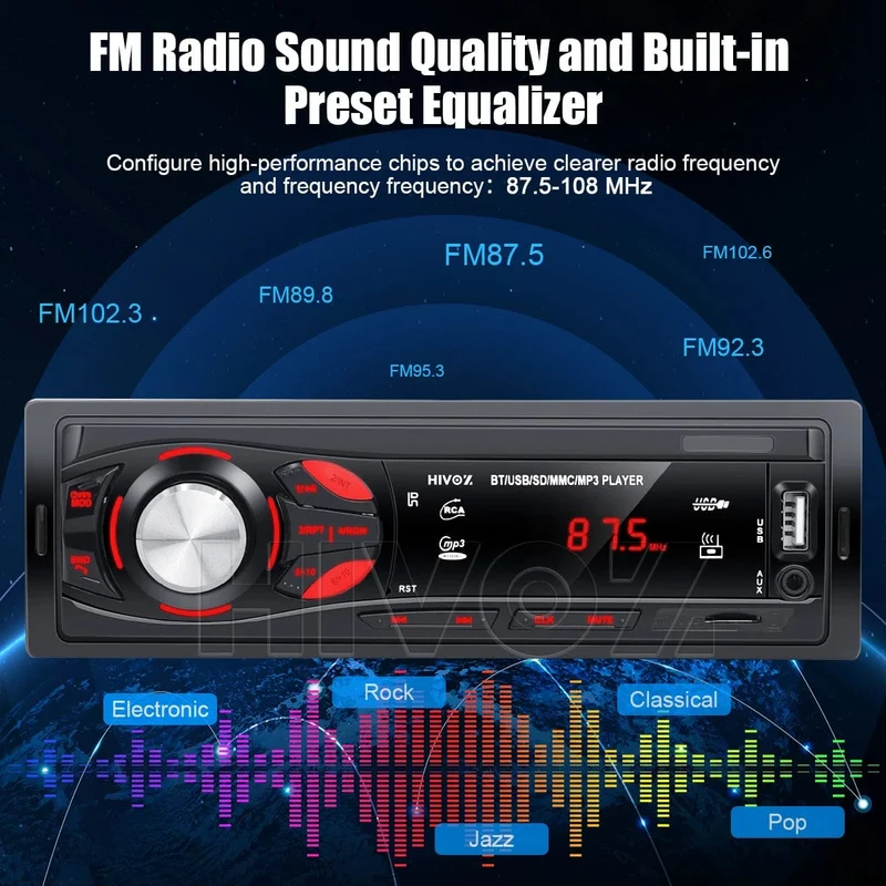 HIVOZ Autoradio Audio 1 Din Bluetooth Stereo Freisprecheinrichtung MP3-Player FM-Empfänger Mit AUX/USB/TF-Karte Im Armaturenbrett-Kit