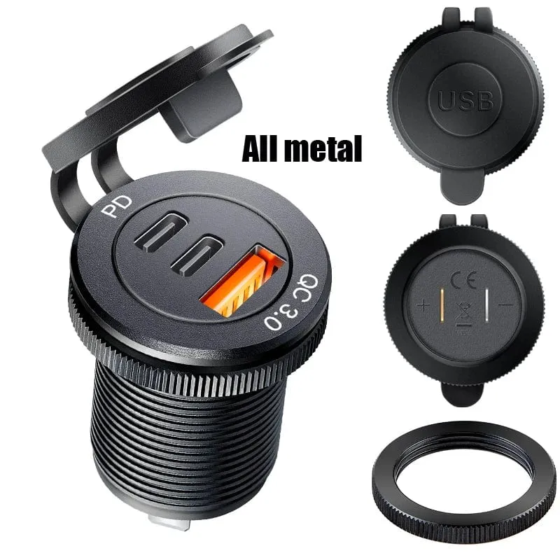 USB-Buchse im Auto Quick Charge PD 3.0 Autoladegerät 60W Steckdose für 12V 24V Motorrad Boot Marine Truck ATV