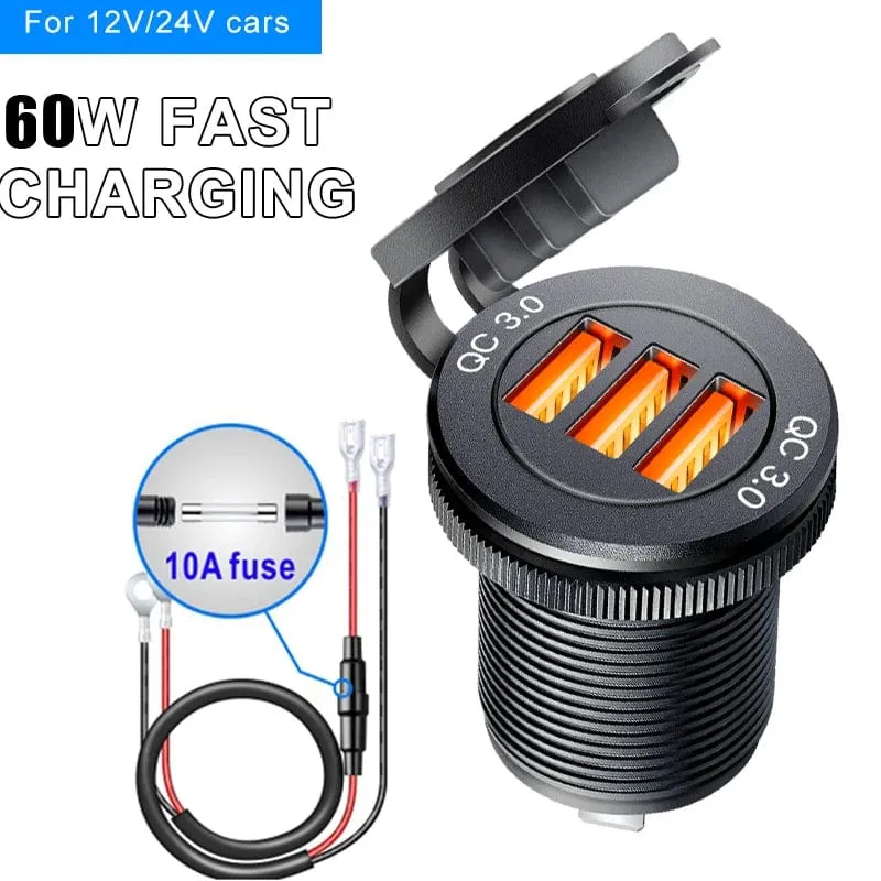 USB-Buchse im Auto Quick Charge PD 3.0 Autoladegerät 60W Steckdose für 12V 24V Motorrad Boot Marine Truck ATV