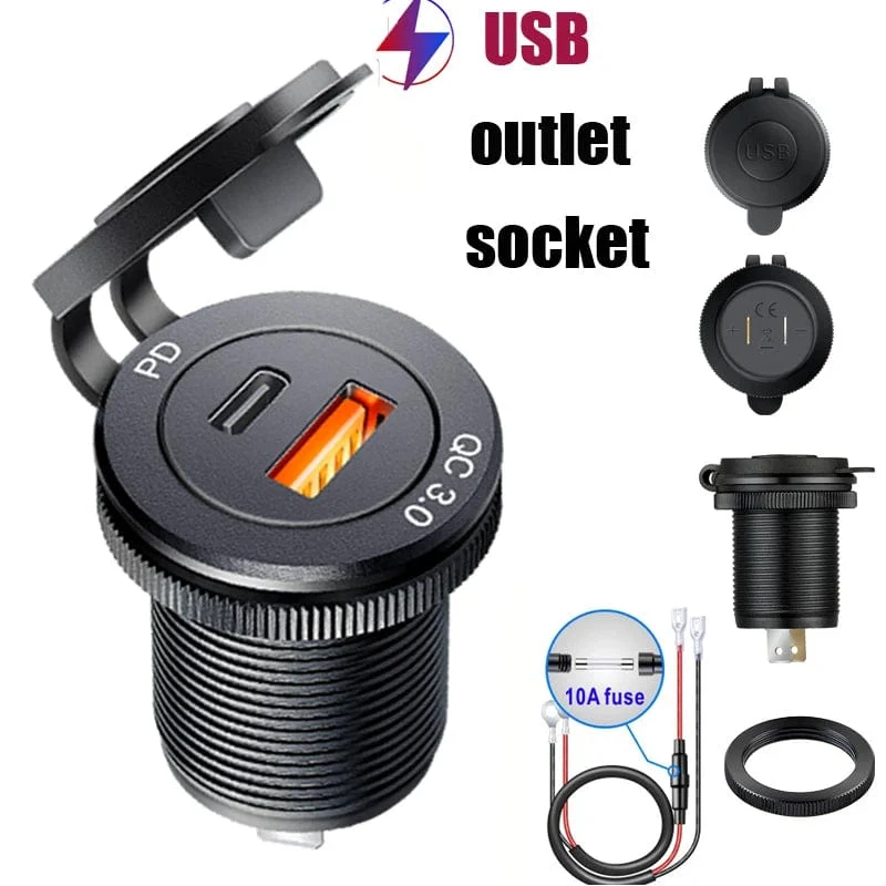 USB-Buchse im Auto Quick Charge PD 3.0 Autoladegerät 60W Steckdose für 12V 24V Motorrad Boot Marine Truck ATV