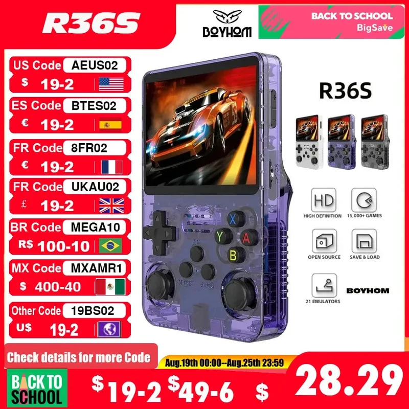 BOYHOM Open Source R36S Retro-Handheld-Spielkonsole Linux-System 3.5-Zoll-IPS-Bildschirm Tragbarer Pocket-Videoplayer 64 GB Spielgeschenk