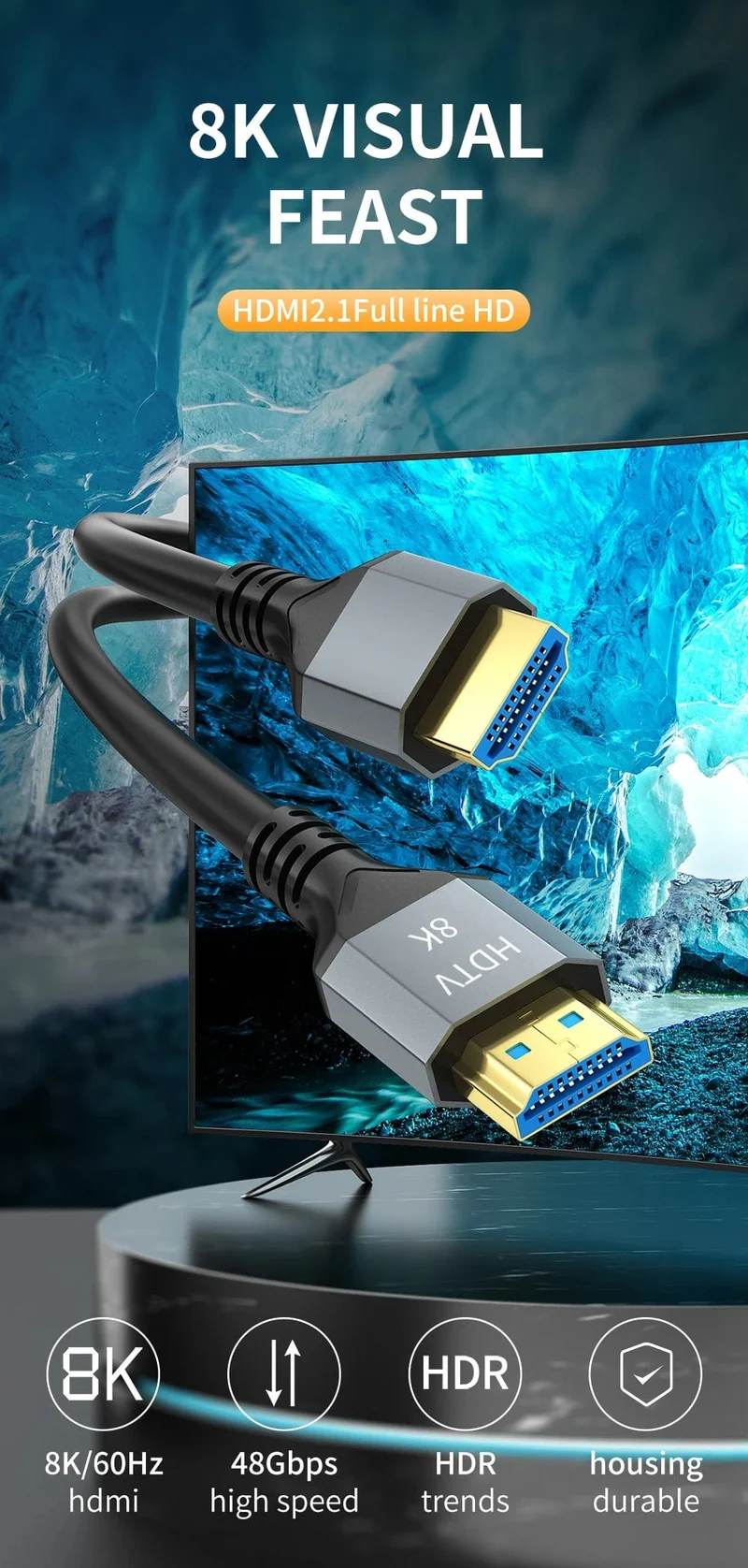 8K HDMI 2.1 Kabel 4K@120Hz 8K@60Hz 48Gbps EARC ARC HDCP Ultra High Speed ​​HDR Für RTX Videokabel PC Laptop Projektor HD TV PS5
