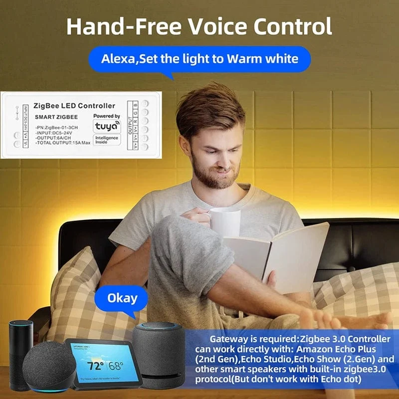 Tuya Zigbee RGB Controller 15A 12V 180W Smart Leben Gateway Hub 5V 24V Alexa Google 3CH COB RGB LED Streifen Licht ZigBee Controller