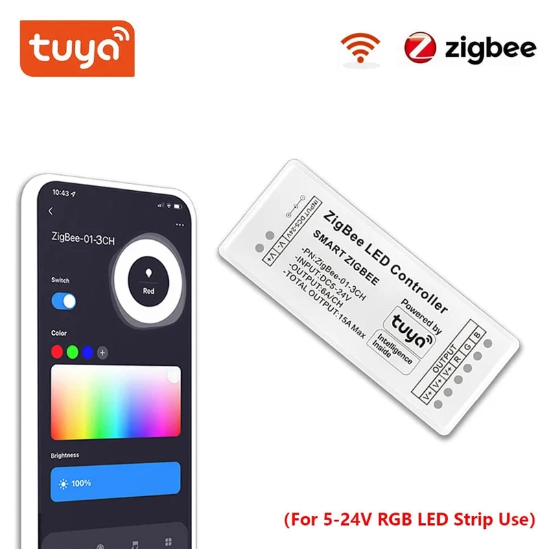 Tuya Zigbee RGB Controller 15A 12V 180W Smart Leben Gateway Hub 5V 24V Alexa Google 3CH COB RGB LED Streifen Licht ZigBee Controller