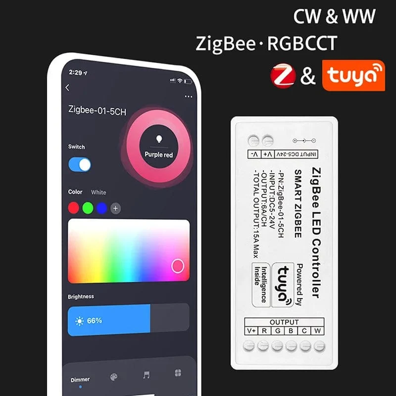 Tuya Zigbee RGB Controller 15A 12V 180W Smart Leben Gateway Hub 5V 24V Alexa Google 3CH COB RGB LED Streifen Licht ZigBee Controller