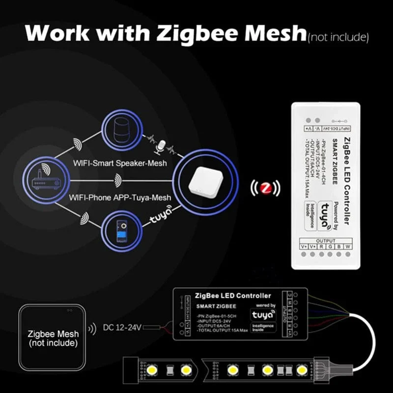 Tuya Zigbee RGB Controller 15A 12V 180W Smart Leben Gateway Hub 5V 24V Alexa Google 3CH COB RGB LED Streifen Licht ZigBee Controller