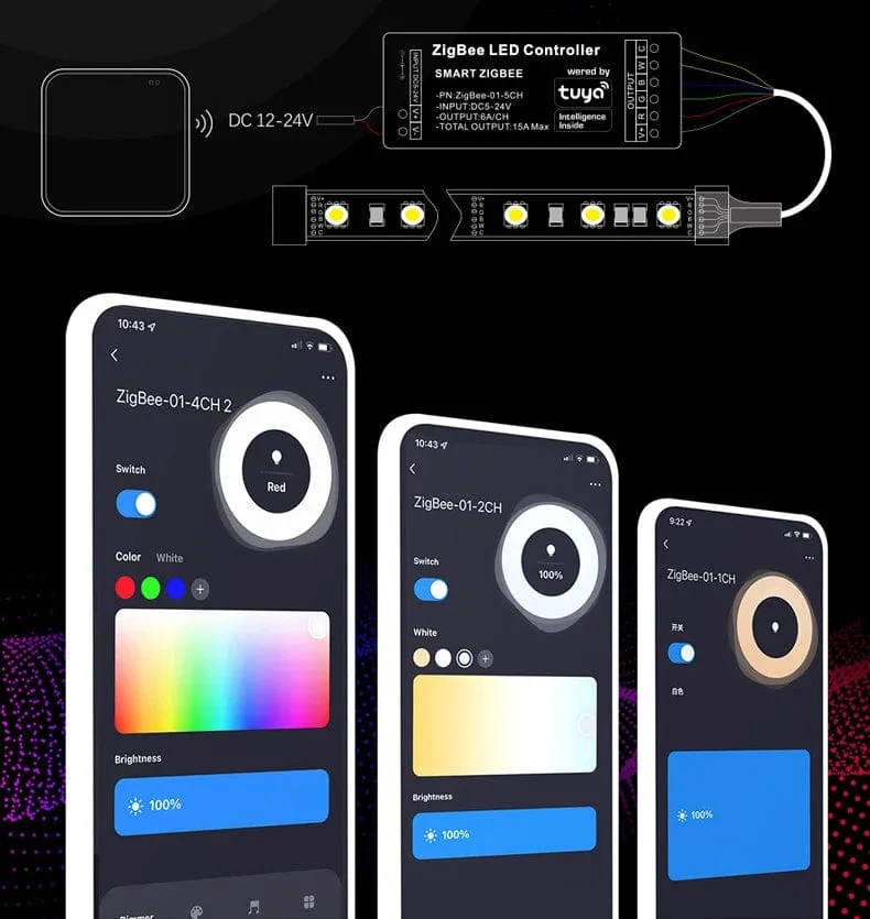 Tuya Zigbee RGB Controller 15A 12V 180W Smart Leben Gateway Hub 5V 24V Alexa Google 3CH COB RGB LED Streifen Licht ZigBee Controller