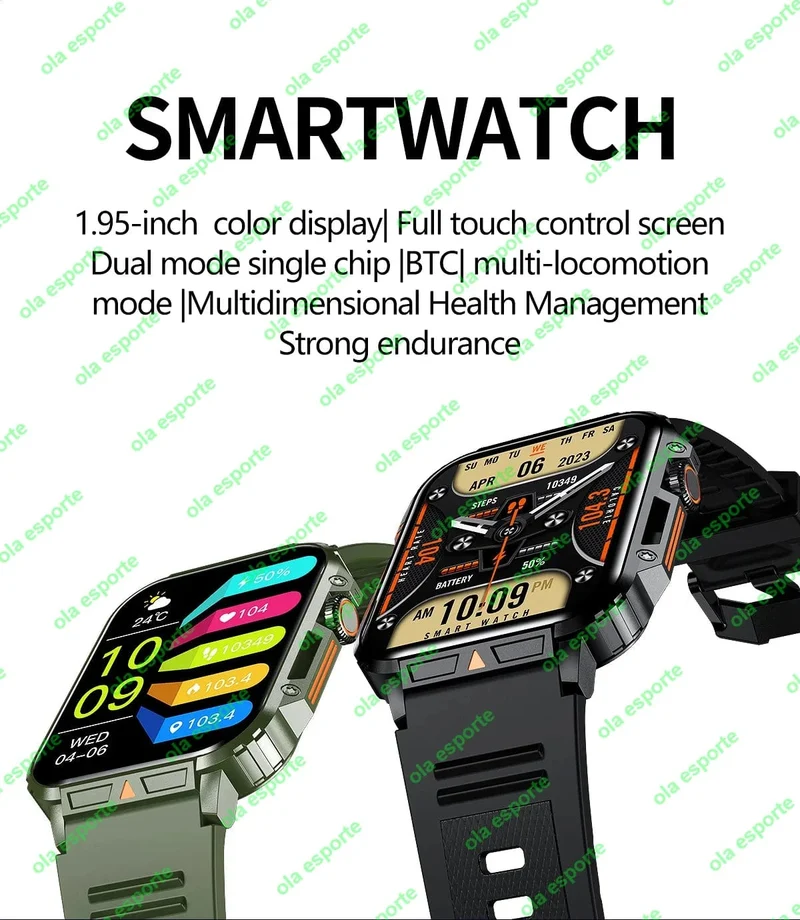 1.91 Outdoor Military Smart Watch Männer Bluetooth Anruf Amoled Smartwatch für Android IOS IP68 wasserdichte Sport-Fitness-Uhren