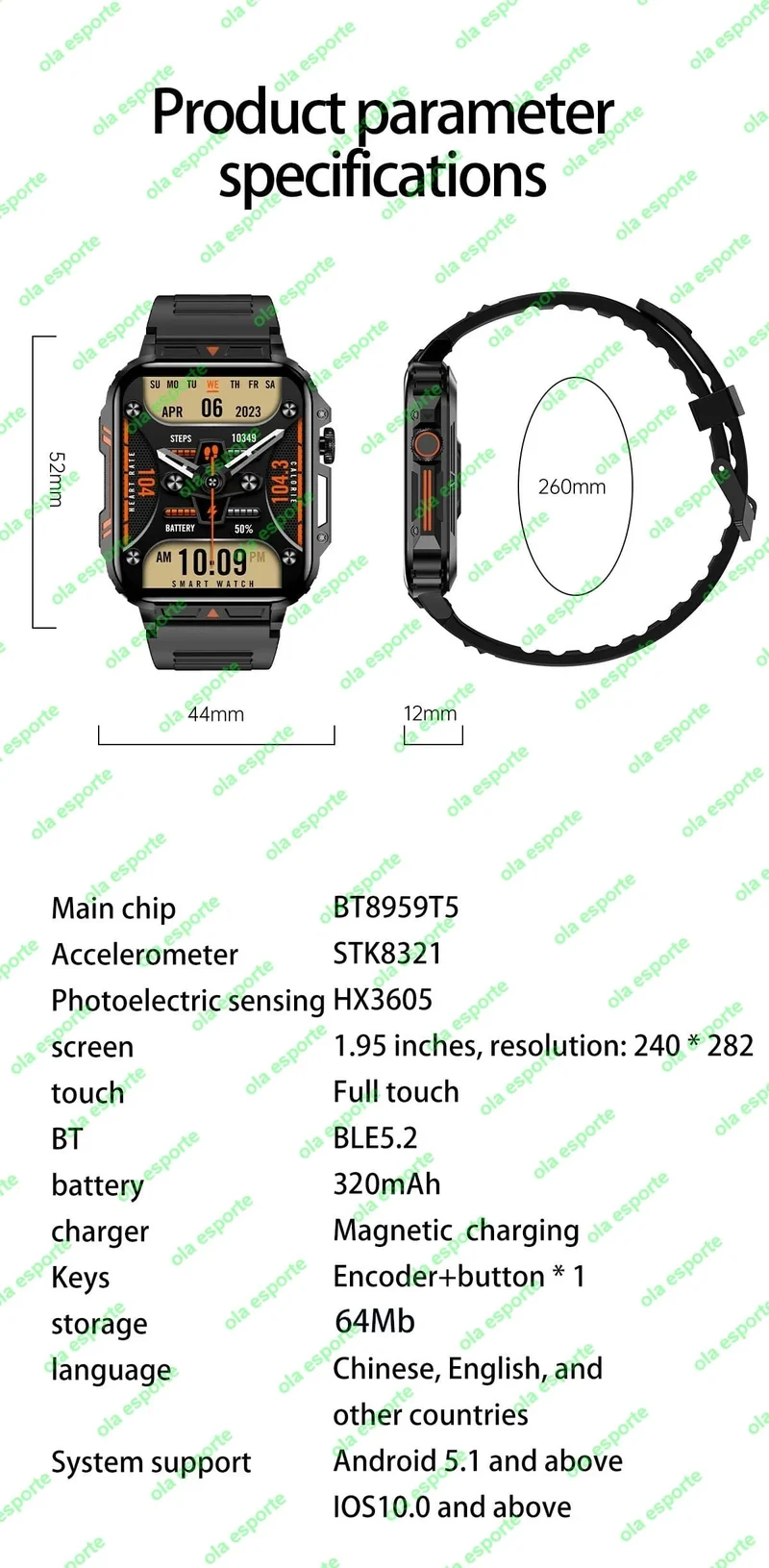 1.91 Outdoor Military Smart Watch Männer Bluetooth Anruf Amoled Smartwatch für Android IOS IP68 wasserdichte Sport-Fitness-Uhren