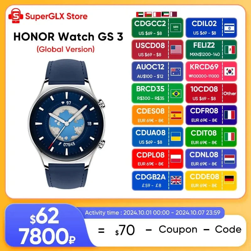 HONOR Watch GS 3 Globale Version 3D-gebogenes Glas SmartWatch GS3 1.43" AMOLED-Bildschirm 8-Kanal-Uhr zur genauen Gesundheitsüberwachung