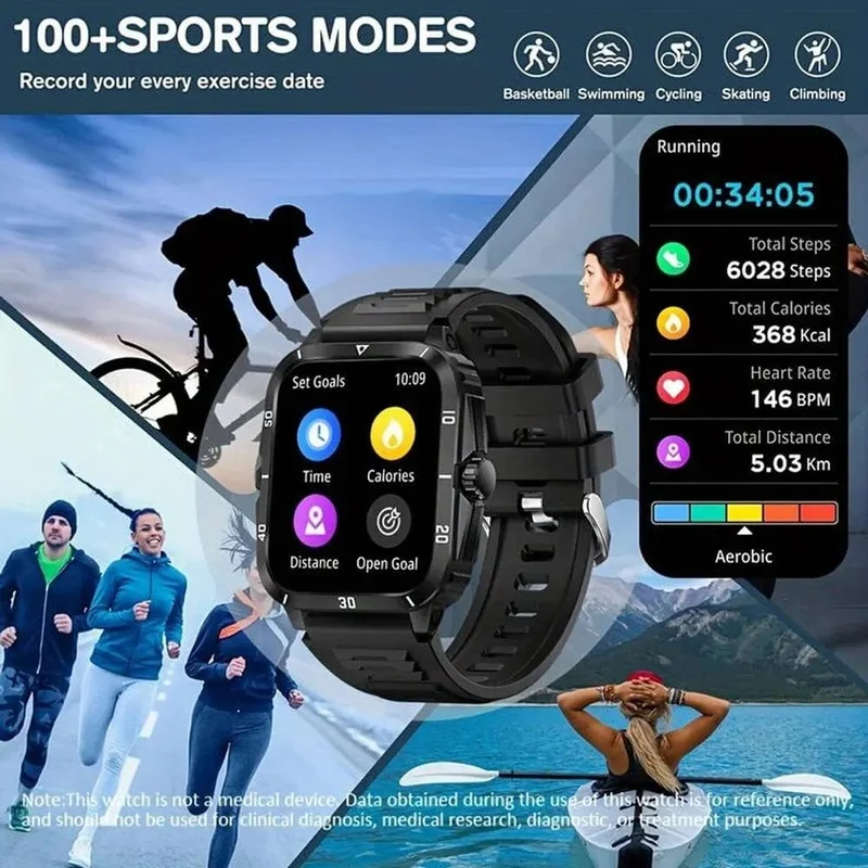 SENBONO Militärische Smartwatch für Männer, IP68, 3 ATM, wasserdicht, Outdoor-Sport, Fitness-Tracker, 24-Stunden-Gesundheitsmonitor, Smartwatch für Männer, 430 mAh