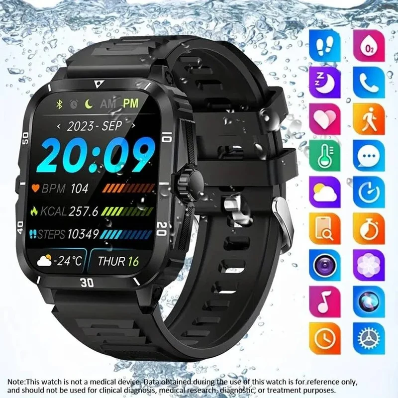 SENBONO Militärische Smartwatch für Männer, IP68, 3 ATM, wasserdicht, Outdoor-Sport, Fitness-Tracker, 24-Stunden-Gesundheitsmonitor, Smartwatch für Männer, 430 mAh