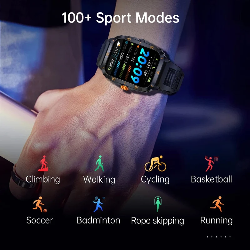 SENBONO Militärische Smartwatch für Männer, IP68, 3 ATM, wasserdicht, Outdoor-Sport, Fitness-Tracker, 24-Stunden-Gesundheitsmonitor, Smartwatch für Männer, 430 mAh