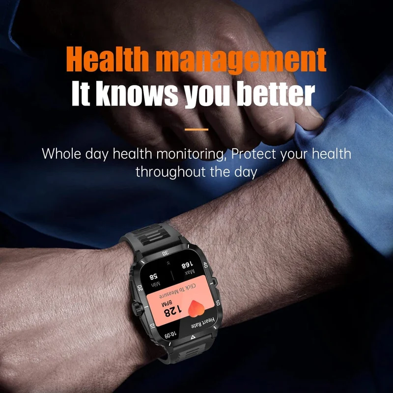 SENBONO Militärische Smartwatch für Männer, IP68, 3 ATM, wasserdicht, Outdoor-Sport, Fitness-Tracker, 24-Stunden-Gesundheitsmonitor, Smartwatch für Männer, 430 mAh