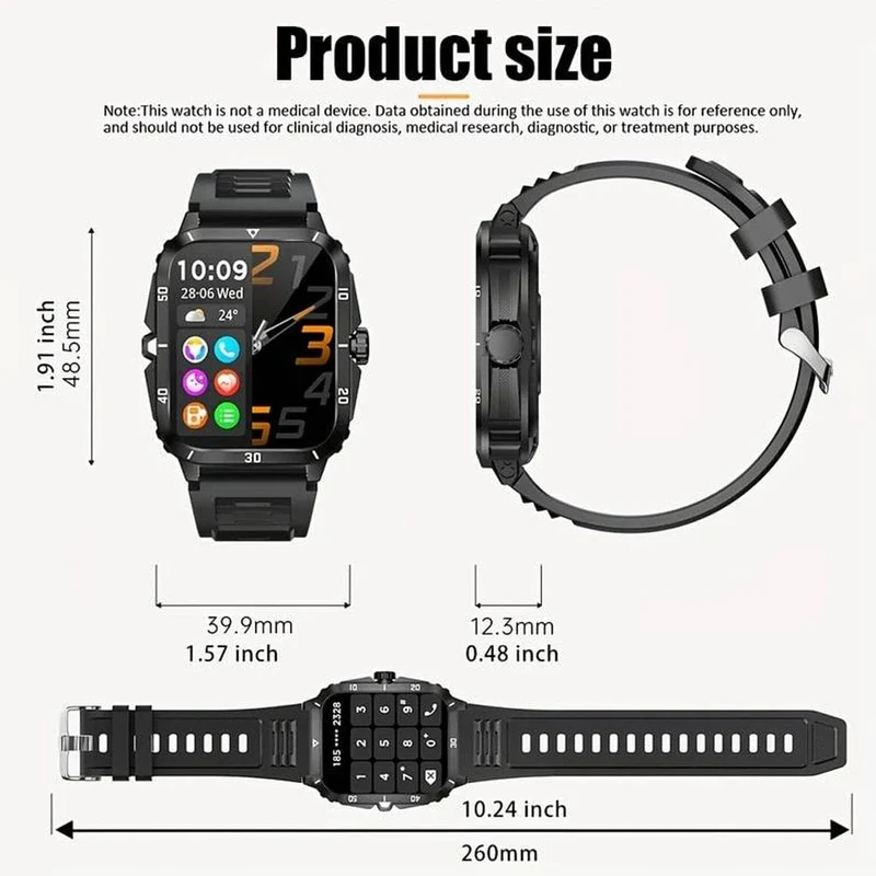 SENBONO Militärische Smartwatch für Männer, IP68, 3 ATM, wasserdicht, Outdoor-Sport, Fitness-Tracker, 24-Stunden-Gesundheitsmonitor, Smartwatch für Männer, 430 mAh