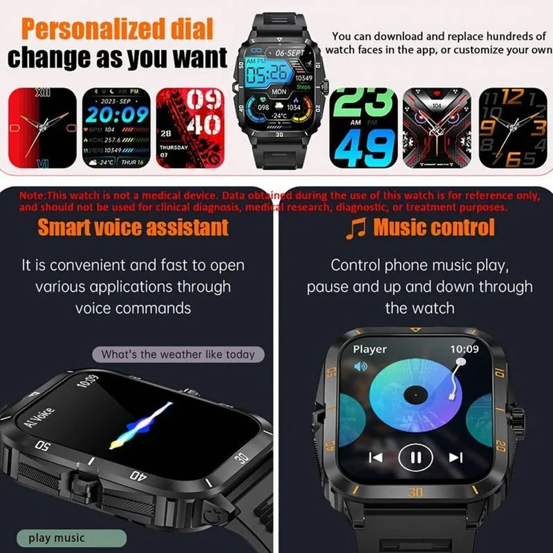 SENBONO Militärische Smartwatch für Männer, IP68, 3 ATM, wasserdicht, Outdoor-Sport, Fitness-Tracker, 24-Stunden-Gesundheitsmonitor, Smartwatch für Männer, 430 mAh
