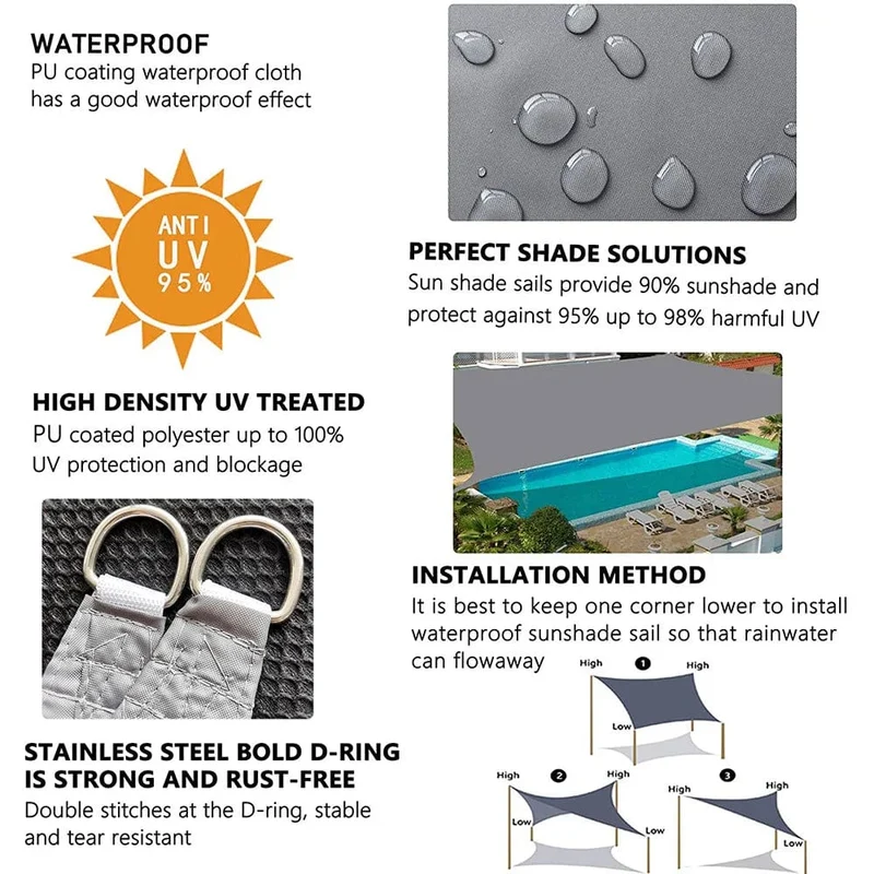 Wasserdichter Sonnenschutz Dreieck Sonnenschirm Schutz Außenabdeckung Garten Terrasse Pool Sonnensegel Markise Camping Sonnenschutz 420D