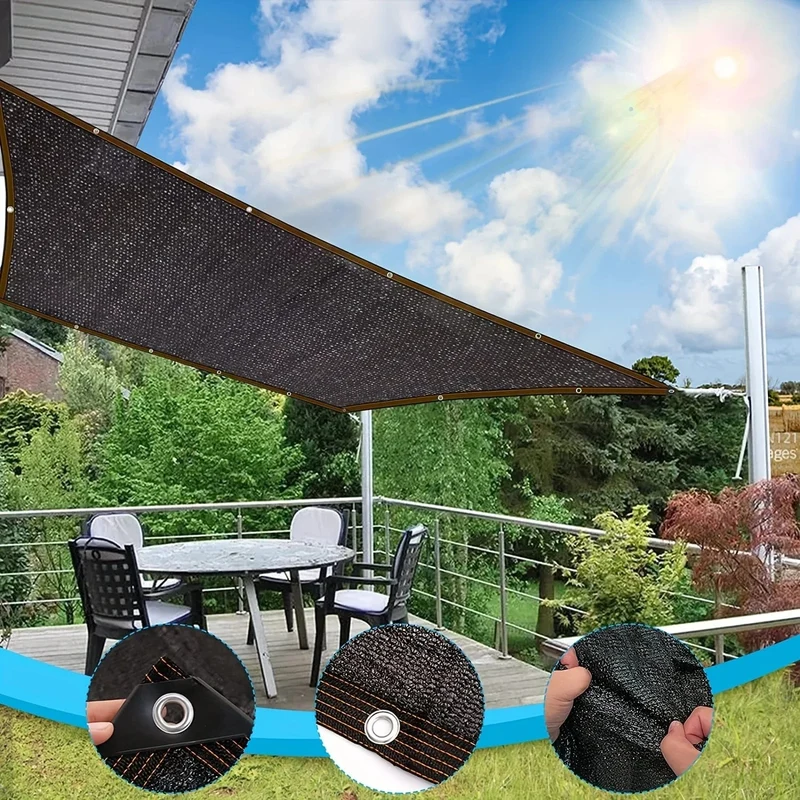 Schwarzes Schattentuch, Sonnenschutznetz, verklebter Rand mit Ösen, Sonnennetz für Pergola, Pflanzengewächshaus, Gärten, Terrasse, Vordach