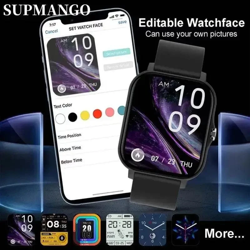 NEU Smart Watch für Damen und Herren, Android-iOS-Telefon, 1.44-Zoll-Farbbildschirm, Full-Touch, benutzerdefiniertes Zifferblatt, Smart Watch, Bluetooth-Anruf