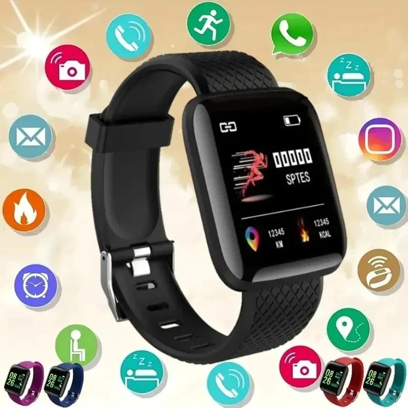 Multifunktions-Smartwatch für Männer, Frauen, Kinder, Nachrichtenerinnerung, Musiksteuerung, Sport, Schritte, Kalorien, D13, Smartwatch, Wecker, 116Plus