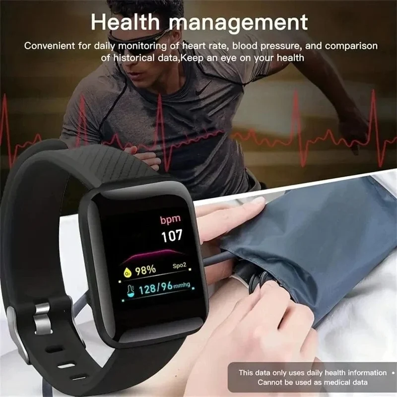 Multifunktions-Smartwatch für Männer, Frauen, Kinder, Nachrichtenerinnerung, Musiksteuerung, Sport, Schritte, Kalorien, D13, Smartwatch, Wecker, 116Plus