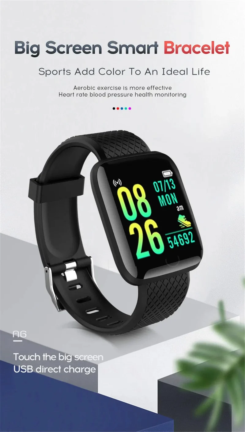 Multifunktions-Smartwatch für Männer, Frauen, Kinder, Nachrichtenerinnerung, Musiksteuerung, Sport, Schritte, Kalorien, D13, Smartwatch, Wecker, 116Plus