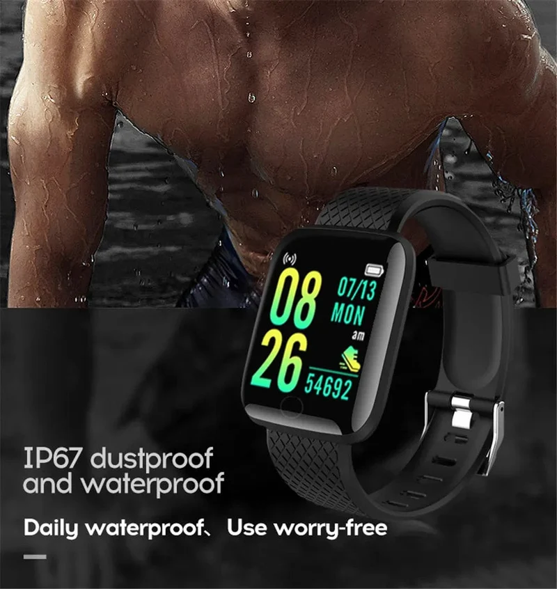 Multifunktions-Smartwatch für Männer, Frauen, Kinder, Nachrichtenerinnerung, Musiksteuerung, Sport, Schritte, Kalorien, D13, Smartwatch, Wecker, 116Plus