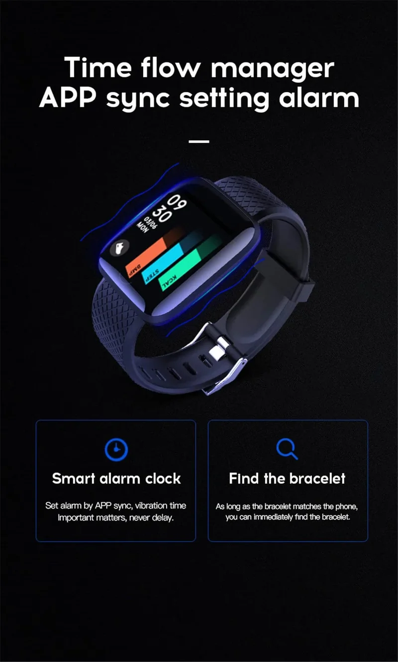 Multifunktions-Smartwatch für Männer, Frauen, Kinder, Nachrichtenerinnerung, Musiksteuerung, Sport, Schritte, Kalorien, D13, Smartwatch, Wecker, 116Plus