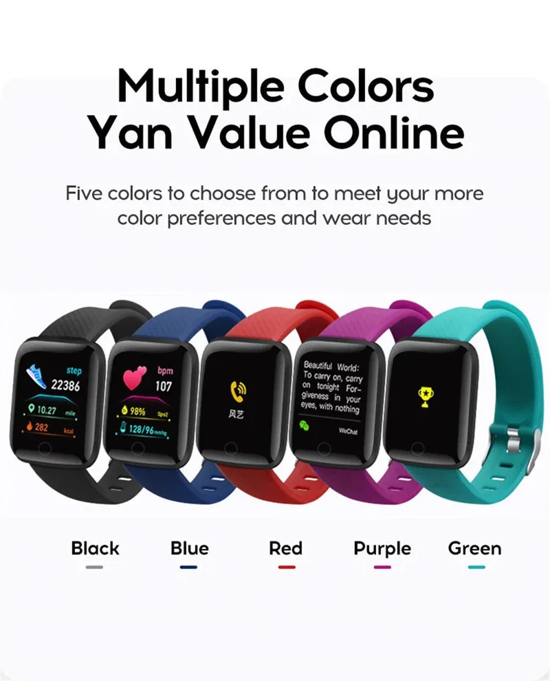 Multifunktions-Smartwatch für Männer, Frauen, Kinder, Nachrichtenerinnerung, Musiksteuerung, Sport, Schritte, Kalorien, D13, Smartwatch, Wecker, 116Plus