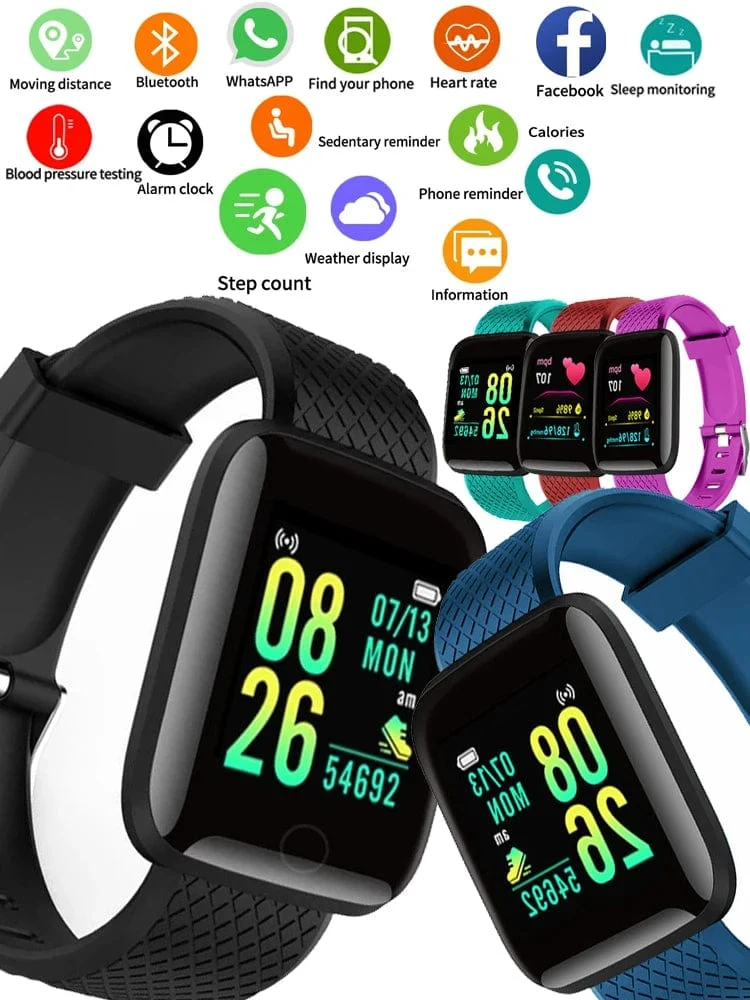 Multifunktions-Smartwatch für Männer, Frauen, Kinder, Nachrichtenerinnerung, Musiksteuerung, Sport, Schritte, Kalorien, D13, Smartwatch, Wecker, 116Plus