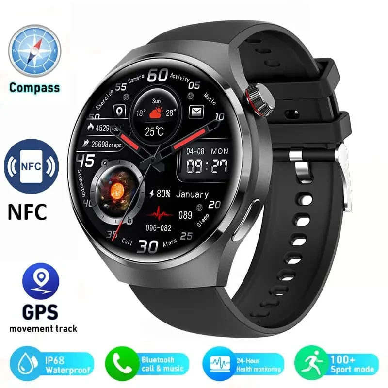 2024 Neue Smart Watch Herzfrequenz-Gesundheitsmonitor Bluetooth-Anruf NFC GPS-Tracker IP68 wasserdichte SmartWatch Männer für HUAWEI GT4 Pro