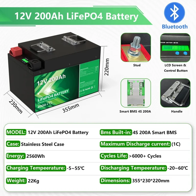 LiFePO4 24V 300Ah 200Ah 12V 100Ah 140Ah 48V Akkupack 7680Wh Klasse A 6000+ Zyklen RV Golfwagen Boot Solarbatterie EU UA KEINE STEUER