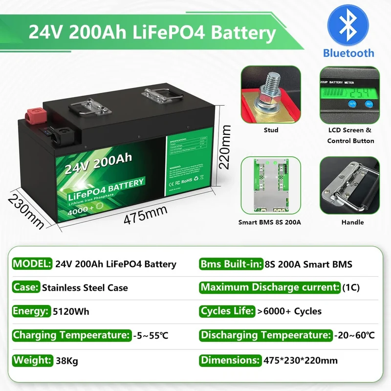 LiFePO4 24V 300Ah 200Ah 12V 100Ah 140Ah 48V Akkupack 7680Wh Klasse A 6000+ Zyklen RV Golfwagen Boot Solarbatterie EU UA KEINE STEUER