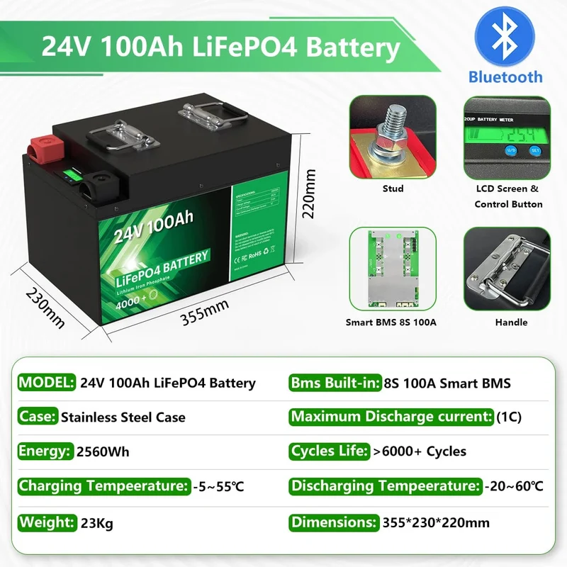 LiFePO4 24V 300Ah 200Ah 12V 100Ah 140Ah 48V Akkupack 7680Wh Klasse A 6000+ Zyklen RV Golfwagen Boot Solarbatterie EU UA KEINE STEUER