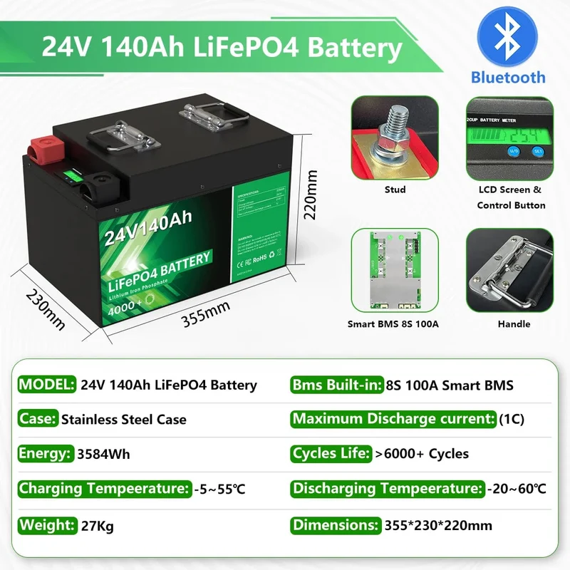 LiFePO4 24V 300Ah 200Ah 12V 100Ah 140Ah 48V Akkupack 7680Wh Klasse A 6000+ Zyklen RV Golfwagen Boot Solarbatterie EU UA KEINE STEUER