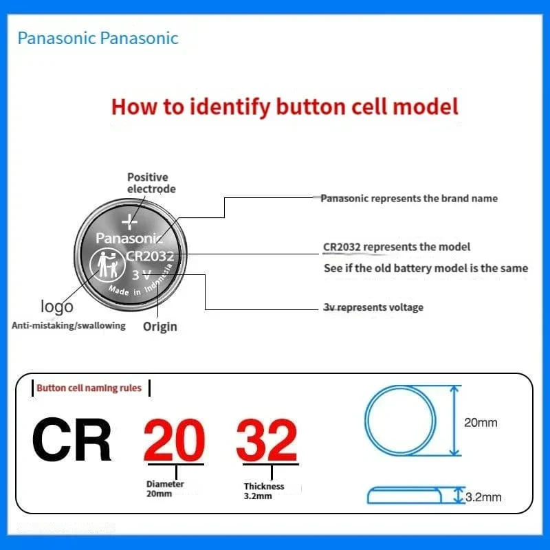 Panasonic CR2032 3 Alkaline V Batterien für Taschenrechner, Spielzeuguhr