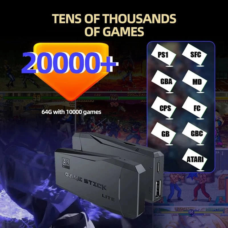 Videospielkonsole TV HD Game Stick 64 GB 20000 Retro-Spiele für PS1/GBA/MAME/SEGA Everdrive Speichern/Suchen/Hinzufügen für Kindergeschenk