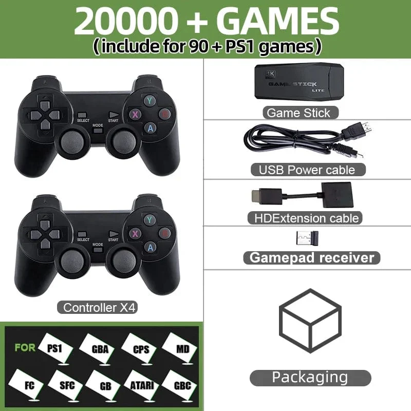 Videospielkonsole TV HD Game Stick 64 GB 20000 Retro-Spiele für PS1/GBA/MAME/SEGA Everdrive Speichern/Suchen/Hinzufügen für Kindergeschenk
