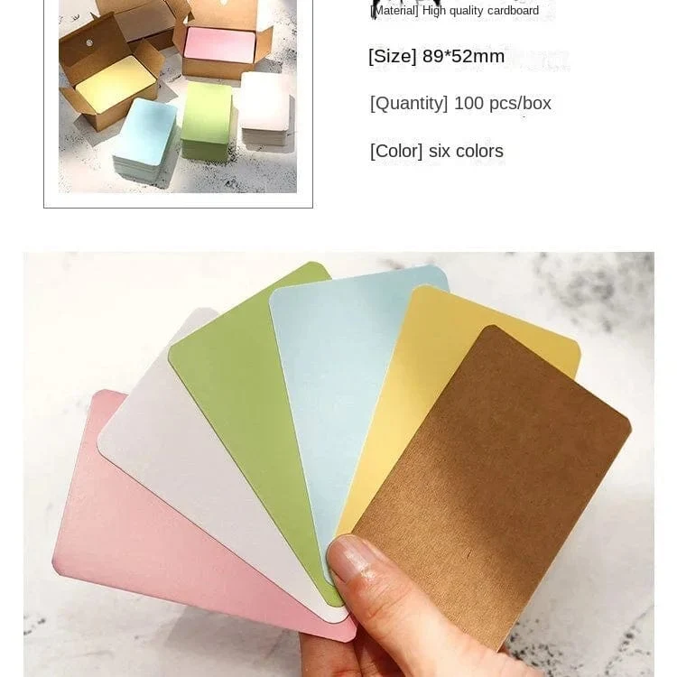 100 Stück/Box Kraftpapierkarte, Farbe, blanko, Visitenkarte, Nachricht, Dankeskarten, Schreibkarten, Etiketten, Lesezeichen, Lernkarte