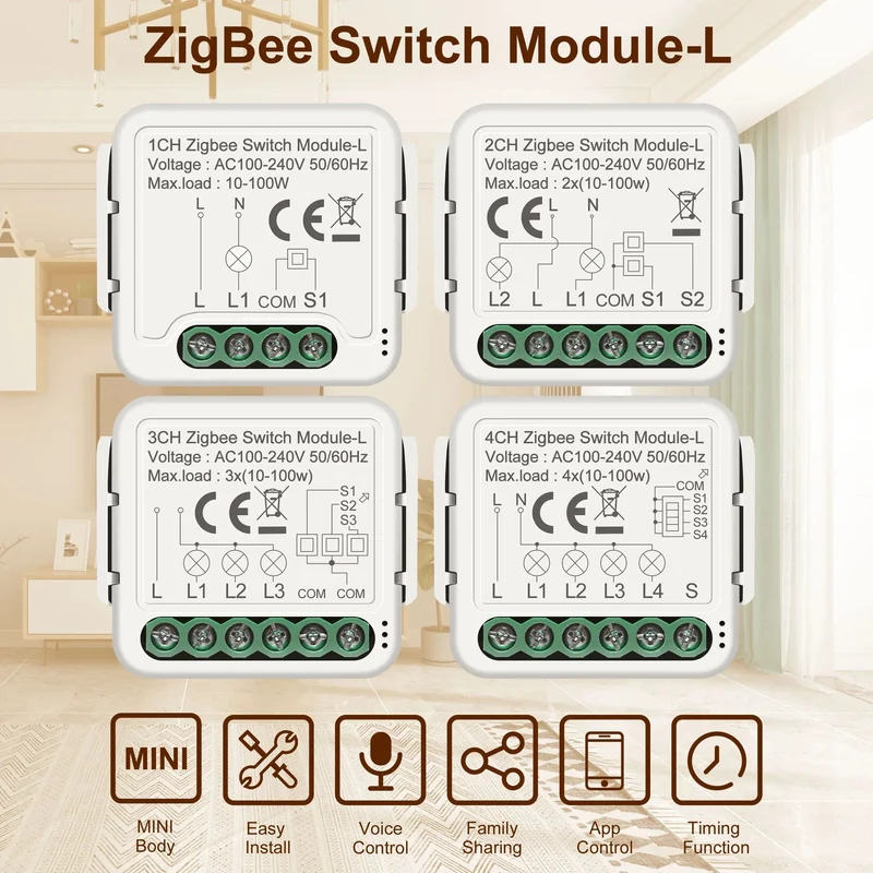 GIRIER Tuya ZigBee 3.0 Smart Switch-Modul, kein Neutralleiter erforderlich, Smart Home DIY-Lichtschalter, funktioniert mit Alexa Google Home