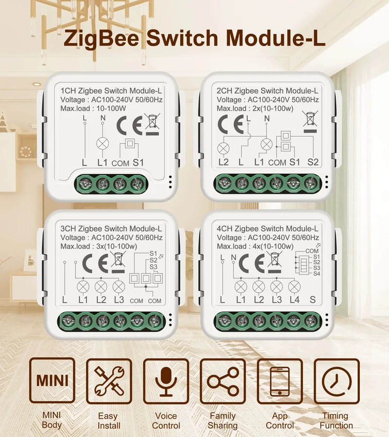 GIRIER Tuya ZigBee 3.0 Smart Switch-Modul, kein Neutralleiter erforderlich, Smart Home DIY-Lichtschalter, funktioniert mit Alexa Google Home