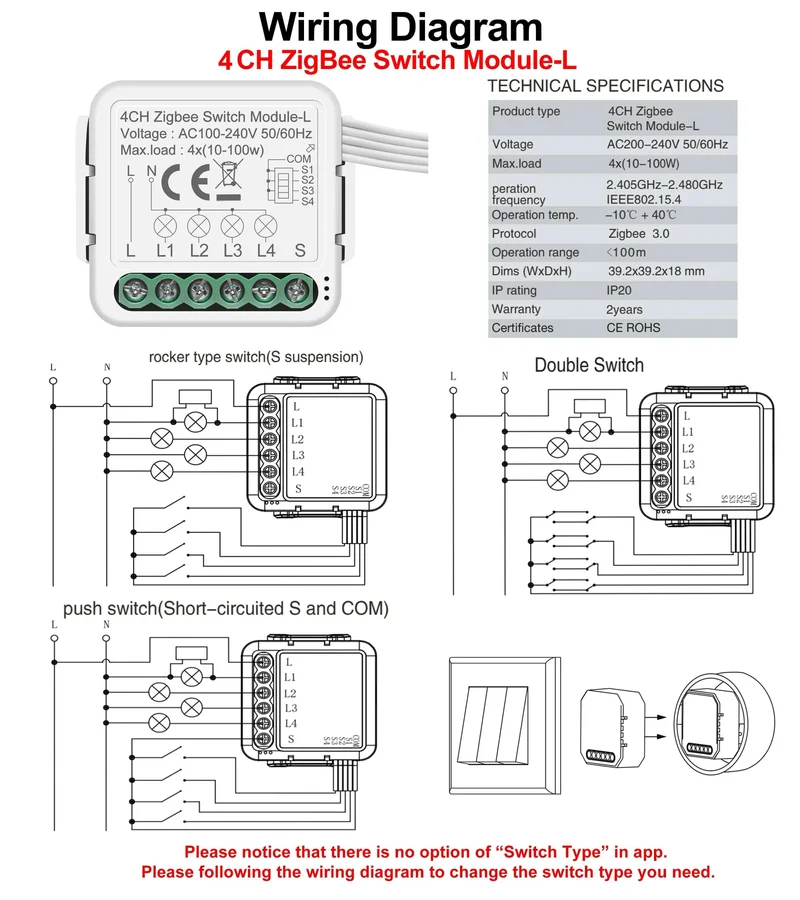 GIRIER Tuya ZigBee 3.0 Smart Switch-Modul, kein Neutralleiter erforderlich, Smart Home DIY-Lichtschalter, funktioniert mit Alexa Google Home