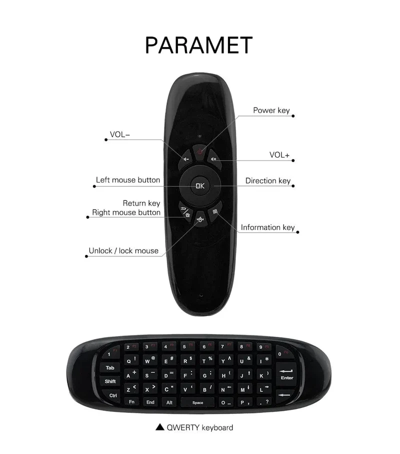 C120 Air Mouse Mini-Tastaturmaus Somatosensorisches Gyroskop Doppelseitige Fernbedienung für PC Android TV Box