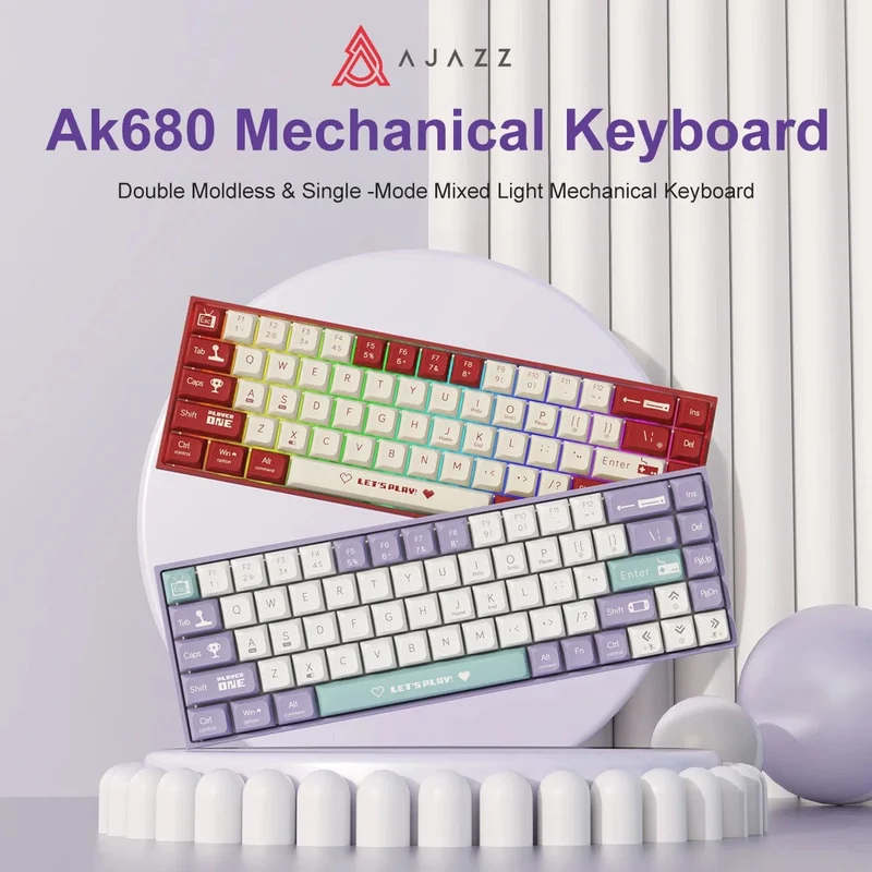 AJAZZ AK680 65 % mechanische Gaming-Tastatur, kabelgebunden, kabellos, Bluetooth, Gamer-Tastatur, Hot-Swap-Tastenkappendichtung für PC/Laptop