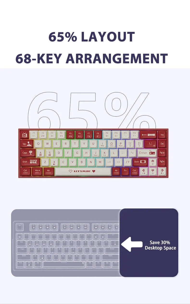 AJAZZ AK680 65 % mechanische Gaming-Tastatur, kabelgebunden, kabellos, Bluetooth, Gamer-Tastatur, Hot-Swap-Tastenkappendichtung für PC/Laptop