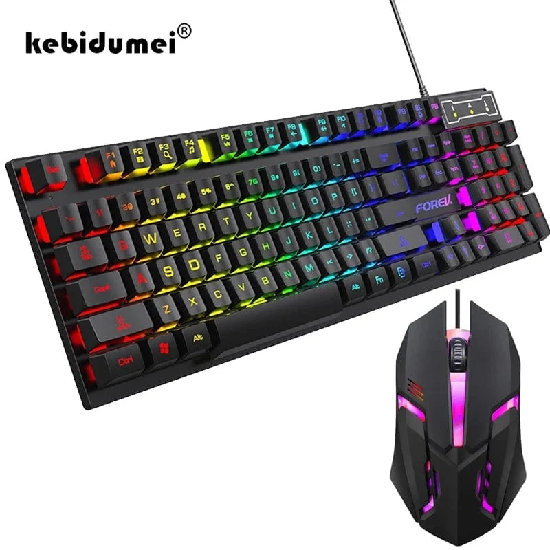 Mechanische Tastatur mit 104 Tasten und Hintergrundbeleuchtung, kabelgebundene Gaming-Tastatur, wasserdichtes Set mit leuchtender Tastatur und Maus für Gamer, PC, Laptop, Büro