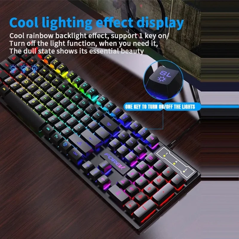 Mechanische Tastatur mit 104 Tasten und Hintergrundbeleuchtung, kabelgebundene Gaming-Tastatur, wasserdichtes Set mit leuchtender Tastatur und Maus für Gamer, PC, Laptop, Büro