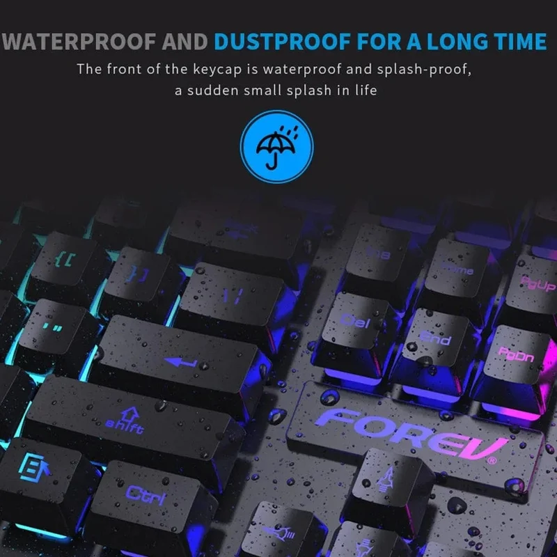 Mechanische Tastatur mit 104 Tasten und Hintergrundbeleuchtung, kabelgebundene Gaming-Tastatur, wasserdichtes Set mit leuchtender Tastatur und Maus für Gamer, PC, Laptop, Büro